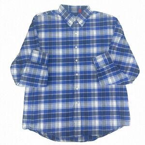IZOD Plaid Button Down Shirt 3/4 Sleeve Blue White Gray Mens 
Size‎ large
